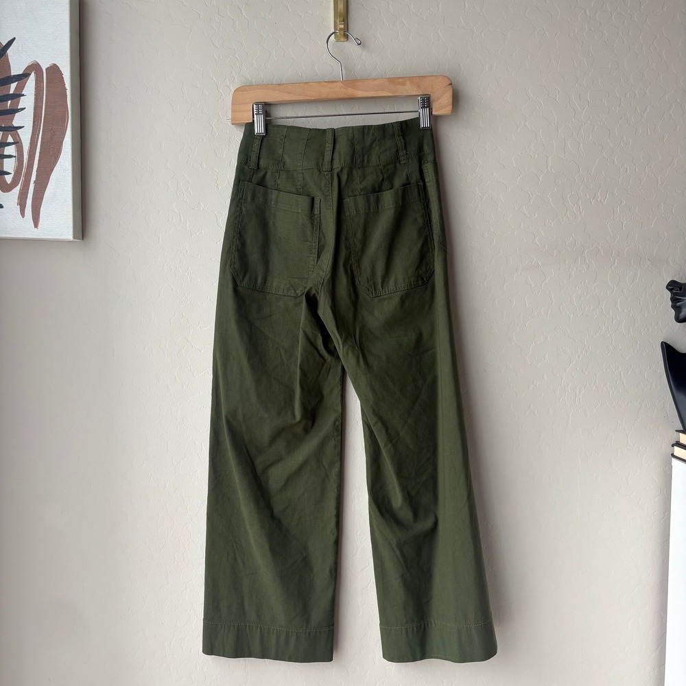 Maeve Anthropologie Colette Wide Leg Cropped Pants Green Utility Linen Size 24P - Picture 5 of 7